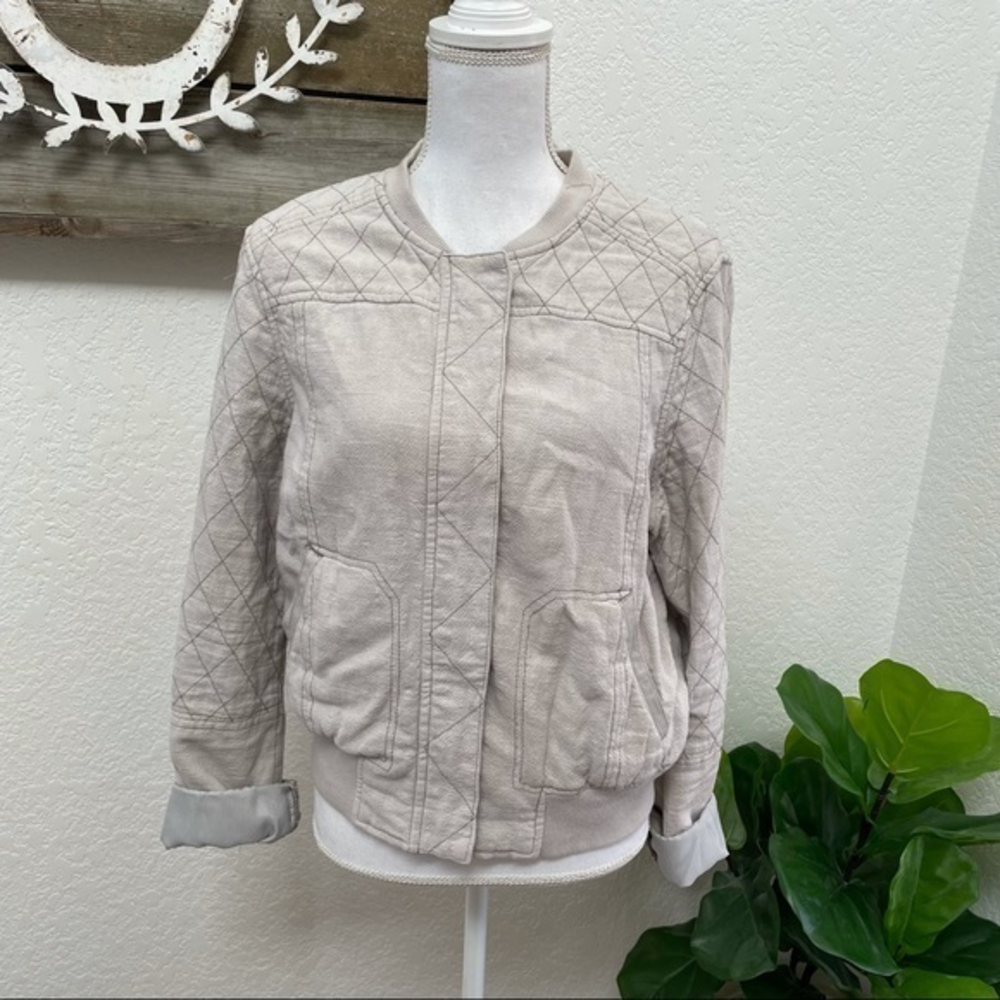 Anthropologie Hei Hei linen blend quilted lined bomber jacket size L